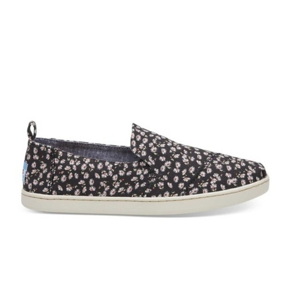 TOMS Alpargata Daisy Floral Print Slip On Canvas Shoes Black Size 7